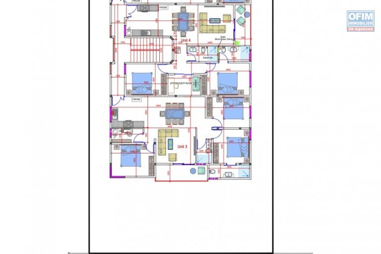 Flic en Flac à vendre projet de 5 appartements 2 chambres + roof top avec piscine commune situé au premier étage dans un quartier résidentiel et calme.