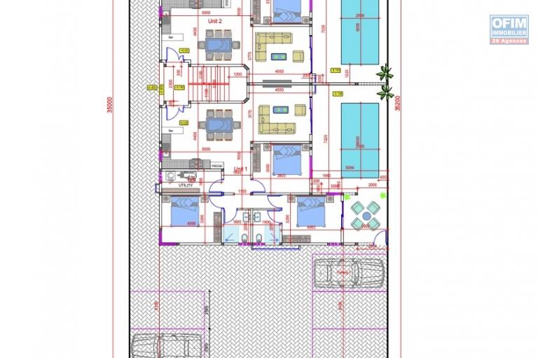 Flic en Flac à vendre projet de 5 appartements 3 chambres + roof top avec piscine commune situé au premier étage dans un quartier résidentiel et calme.