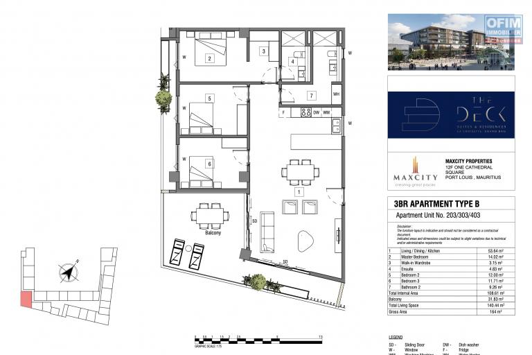 Accessible aux étrangers: appartement de 3 chambres à coucher avec piscine commune à Grand Baie La Croisette.